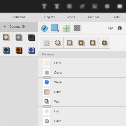 <b>The right panel</b> — is the heart of the editor, where all the functions of the editor are located. The panel is divided into 5 main sections: